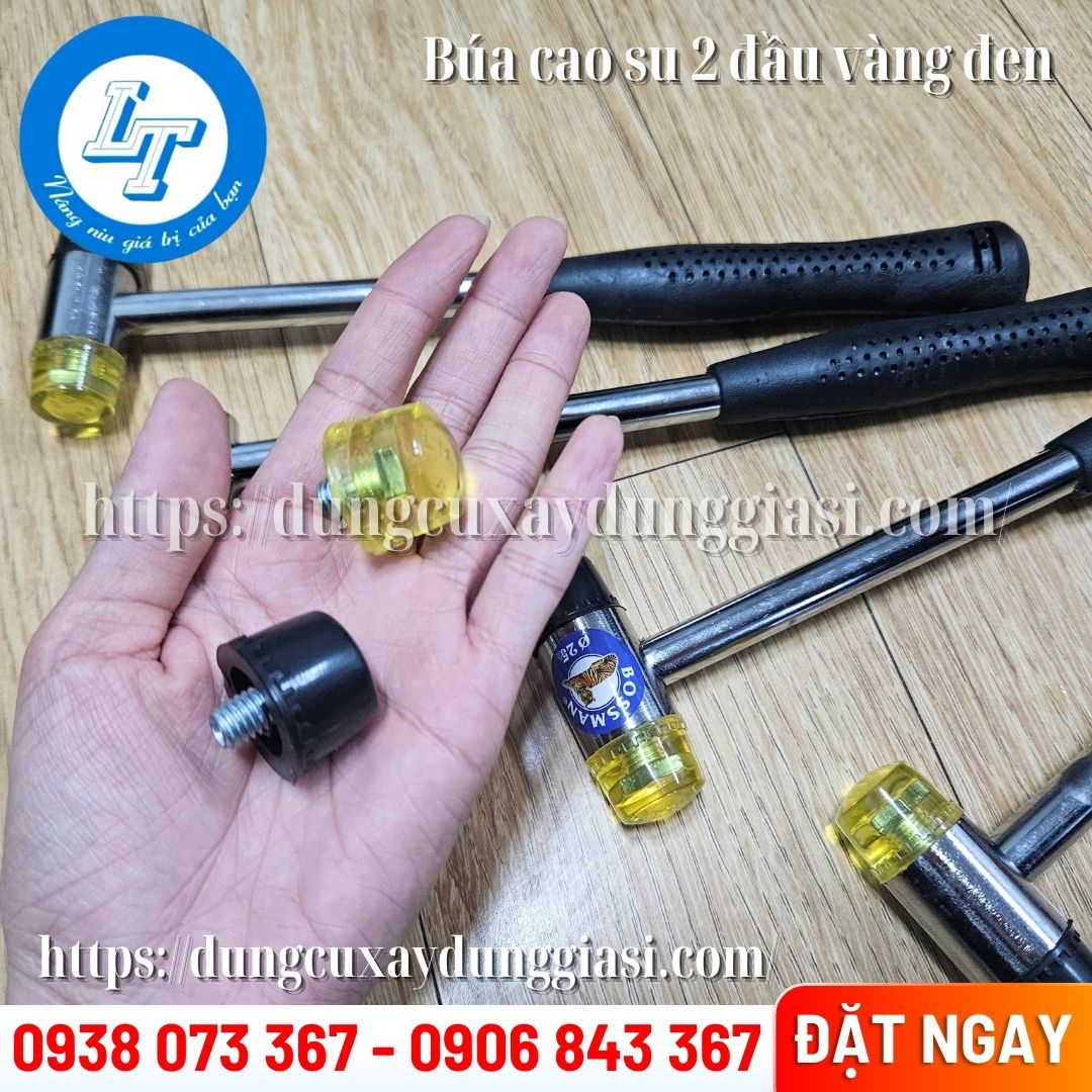 Búa cao su 2 đầu vàng đen tháo rời dễ dàng