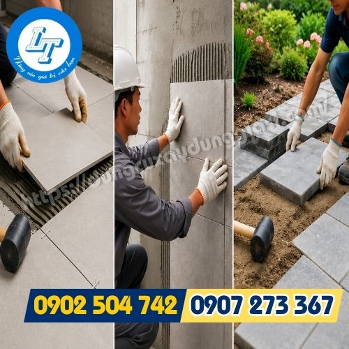 Búa cao su cán gỗ dùng lát gạch