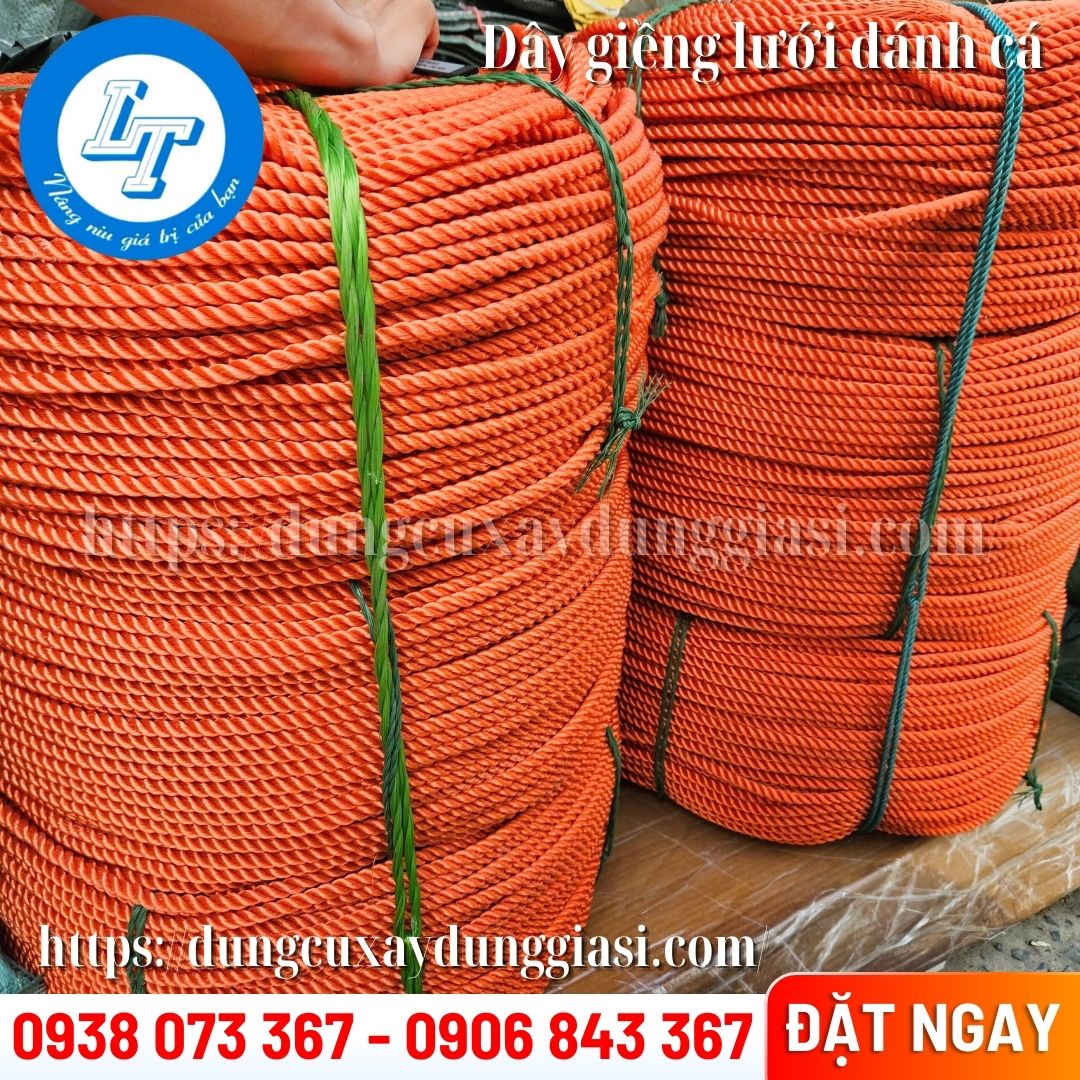 Dây giềng lưới đánh cá màu cam phi 8mm