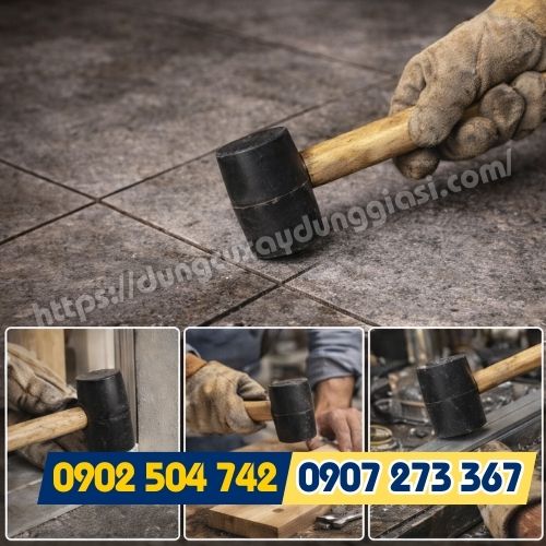 Búa cao su cán gỗ được sử dụng để cân chỉnh gạch, đá..