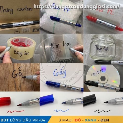 Bút lông dầu 2 đầu PM04 bám dính tốt trên chiều chất liệu