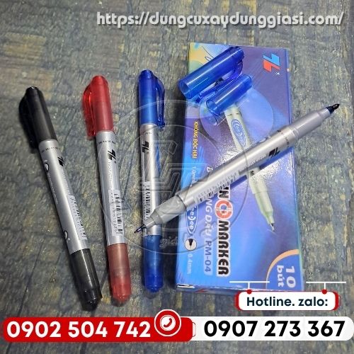 Bút lông dầu 2 đầu PM04 3 màu xanh, đen, đỏ