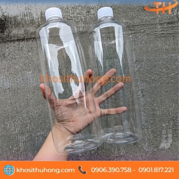Vỏ chai nhựa 1 lít trơn nắp trắng Vỏ chai nhựa 1 lít trơn nắp trắng
