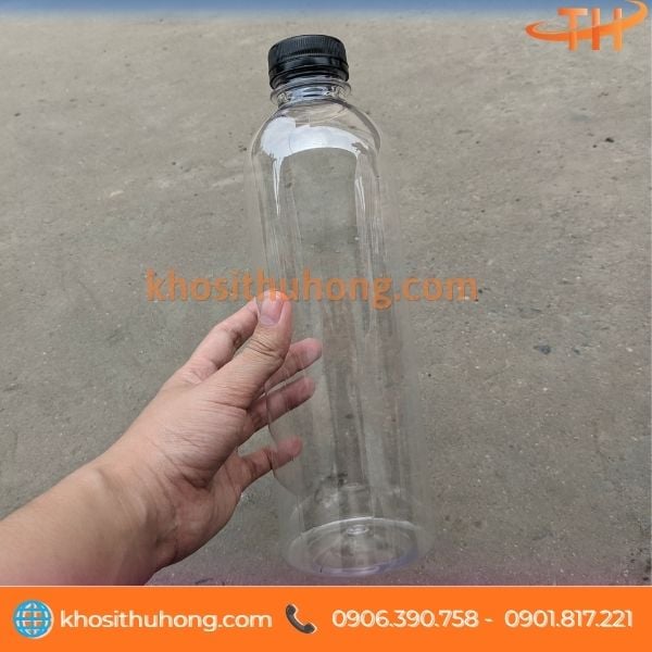 Vỏ chai nhựa 1 lít trơn nắp đen Vỏ chai nhựa 1 lít trơn nắp đen