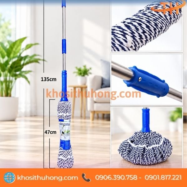 Cây lau nhà vắt tay cán dài 1m 35 Cây lau nhà vắt tay cán dài 1m 35