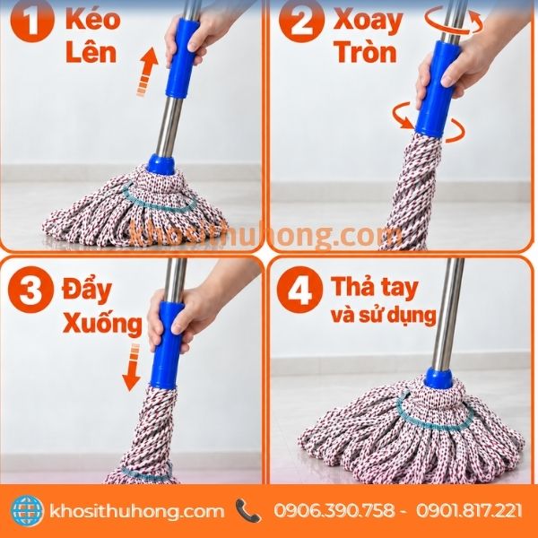 Cây lau nhà vắt tay giúp vệ sinh gọn gàng và nhanh hơn Cây lau nhà vắt tay giúp vệ sinh gọn gàng và nhanh hơn