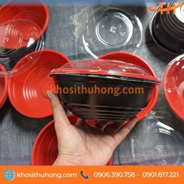 Tô nhựa đỏ đen HT27 có nắp đậy Tô nhựa đỏ đen HT27 có nắp đậy