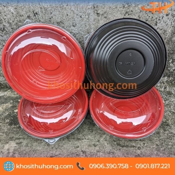 Tô nhựa đỏ đen lòng sâu và miệng rộng đựng được thức ăn Tô nhựa đỏ đen lòng sâu và miệng rộng đựng được thức ăn