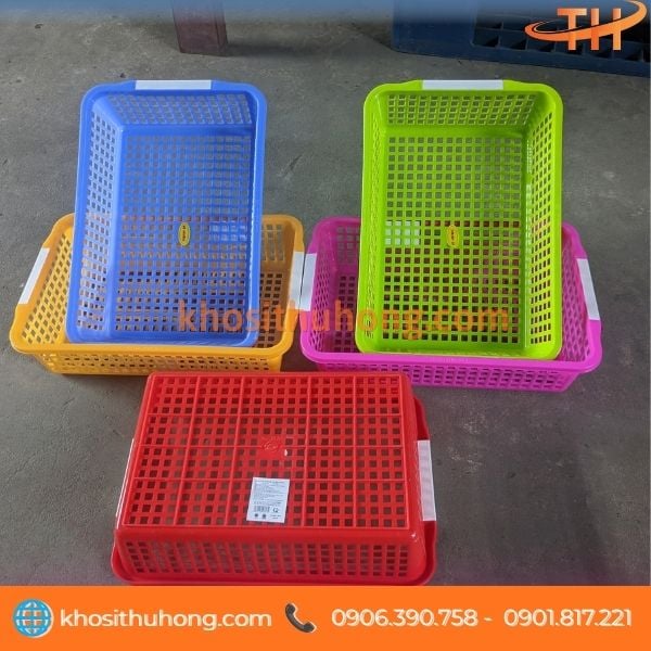 Rổ nhựa chữ nhật lưới thoáng, lòng rổ rộng Rổ nhựa chữ nhật lưới thoáng, lòng rổ rộng