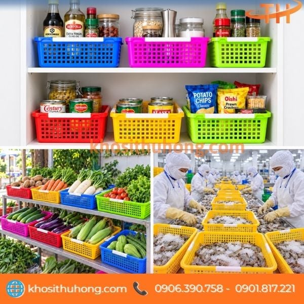 Rổ nhựa chữ nhật đựng đồ gia đình, quán ăn, cửa hàng Rổ nhựa chữ nhật đựng đồ gia đình, quán ăn, cửa hàng