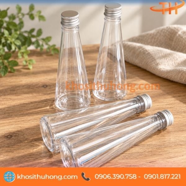 Chai nhưa tam giác nắp nhôm dạng vặn ren Chai nhưa tam giác nắp nhôm dạng vặn ren