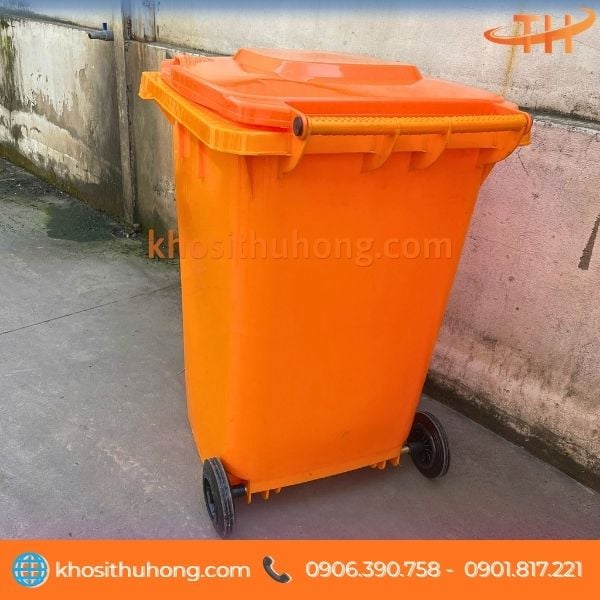 Thùng rác 360 lít màu cam nhựa HDPE chắc chắn Thùng rác 360 lít màu cam nhựa HDPE chắc chắn