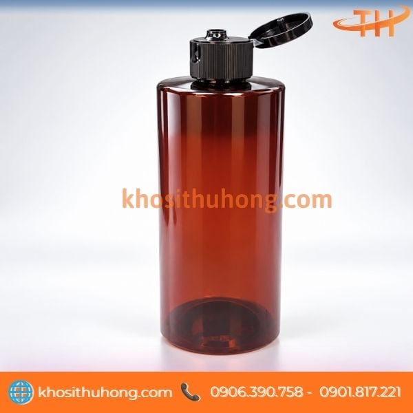 Chai nhựa cứng màu nâu nắp bật Chai nhựa cứng màu nâu nắp bật