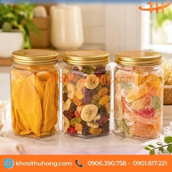 Hũ nhựa lục giác đựng kẹo, mứt, trái cây sấy Hũ nhựa lục giác đựng kẹo, mứt, trái cây sấy