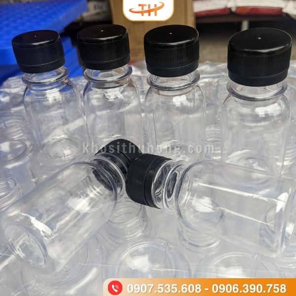 Chai nhựa 50ml vuông nắp đen, trắng Chai nhựa 50ml vuông nắp đen, trắng