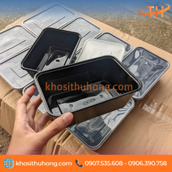 Hộp nhựa chữ nhật màu đen đựng thực phẩm Hộp nhựa chữ nhật màu đen đựng thực phẩm