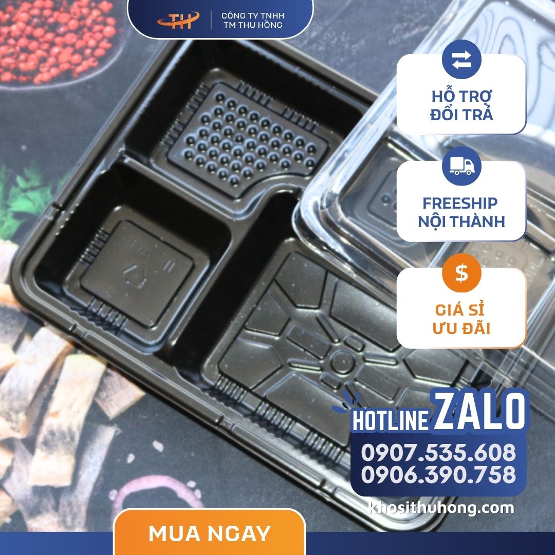 Hộp nhựa được thiết kế với 5 ngăn riêng biệt giúp tránh trộn lẫn thức ăn Hộp nhựa được thiết kế với 5 ngăn riêng biệt giúp tránh trộn lẫn thức ăn