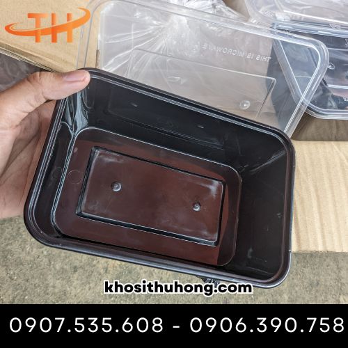 Hộp nhựa chữ nhật đế màu đen, nắp trong suốt