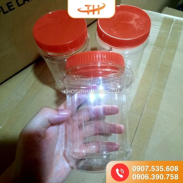 Hũ PET tròn nắp đỏ 450ml giá sỉ rẻ tận gốc  Hũ PET tròn nắp đỏ 450ml giá sỉ rẻ tận gốc