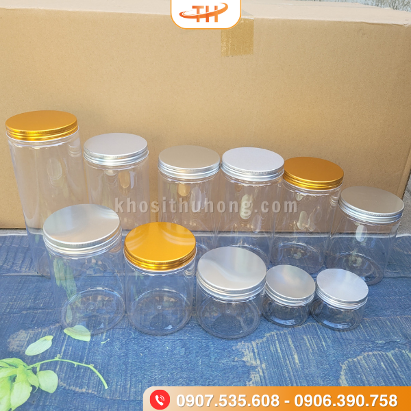 Hũ nhựa PET nắp nhôm với đầy đủ các dung tích Hũ nhựa PET nắp nhôm với đầy đủ các dung tích