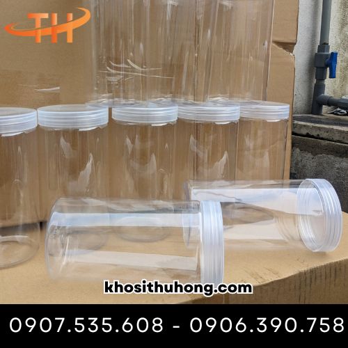 Hũ nhựa pet nắp nhựa trắng trong đựng bánh kẹo