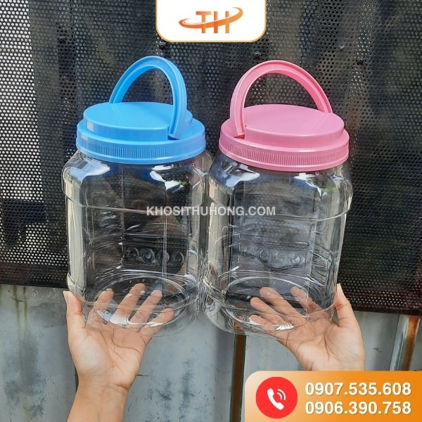 Hũ nhựa vuông 5kg quai nắp mẫu mã đẹp Hũ nhựa vuông 5kg quai nắp mẫu mã đẹp