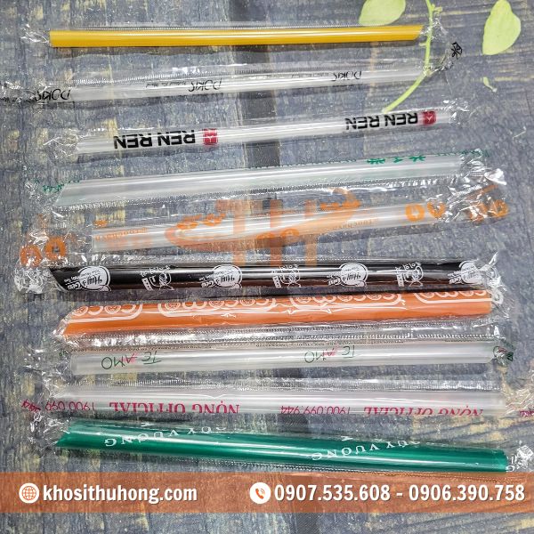 Ống hút có màng bọc in logo thường làm từ nhựa PP an toàn vệ sinh thực phẩm Ống hút có màng bọc in logo thường làm từ nhựa PP an toàn vệ sinh thực phẩm