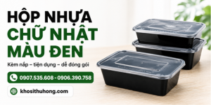 Hộp nhựa chữ nhật màu đen kèm nắp đựng thực phẩm chịu nhiệt tốt