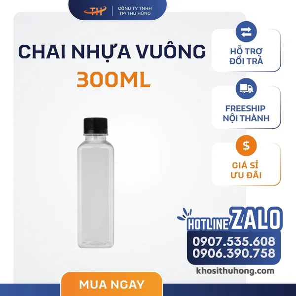 Chai Nhựa Vuông 300ml