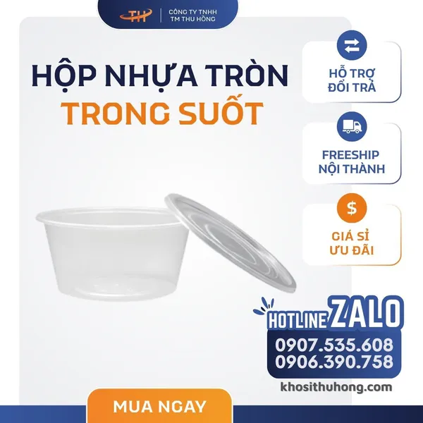 Hộp Nhựa Tròn - 300ml, 450ml, 500ml, 700ml, 750ml, 1000ml, 1250ml, 1750ml, 2000ml, 3000ml, 3500ml