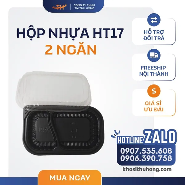 Hộp Nhựa Đế Đen HT17 2 ngăn