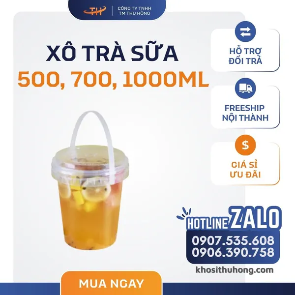 Xô Trà Sữa PP - Tròn/Vuông 500ml, 700ml, 1000ml