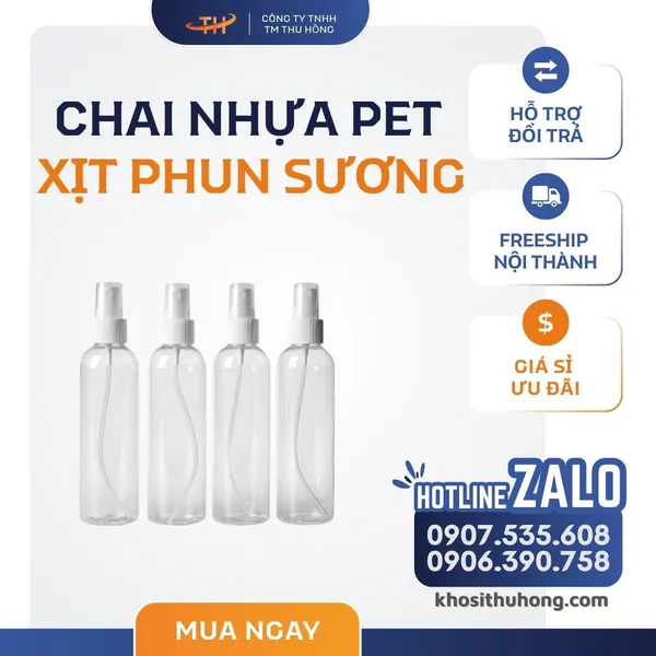 Chai Nhựa PET Xịt Phun Sương - 5ml, 10ml, 15ml, 20ml, 25ml, 30ml, 50ml, 80ml, 100ml, 200ml