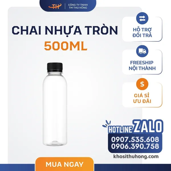 Chai Nhựa Tròn Cao 500ml Miệng Nhỏ