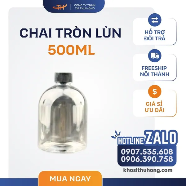 Chai Nhựa Tròn Lùn 500ml