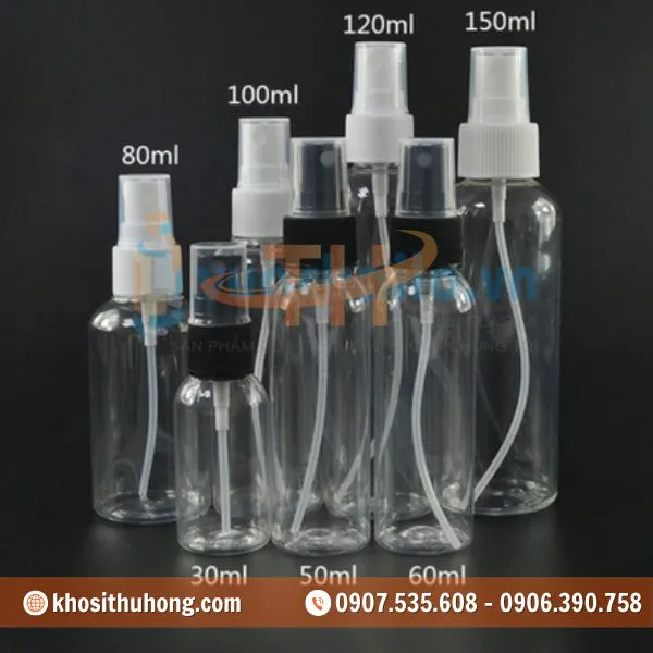 Chai Nhựa PET Xịt Phun Sương - 5ml, 10ml, 15ml, 20ml, 25ml, 30ml, 50ml, 80ml, 100ml, 200ml