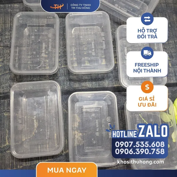 Hộp Nhựa Chữ Nhật Trong Suốt - 500ml, 650ml, 750ml, 1000ml