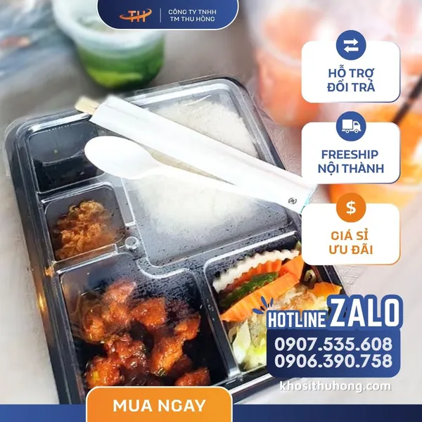 Hộp Nhựa Đế Đen 5 Ngăn Đựng Cơm