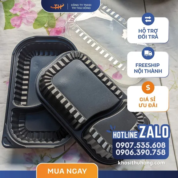 Hộp Nhựa Đế Đen HT17 2 ngăn