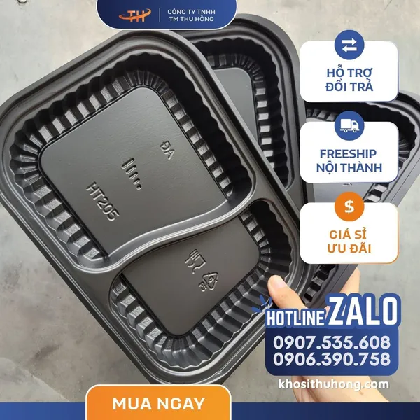 Hộp Nhựa Đế Đen HT205 2 Ngăn