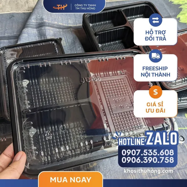 Hộp Nhựa Đế Đen HT19 3 Ngăn