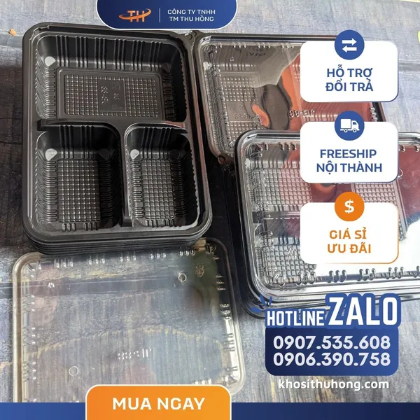 Hộp Nhựa Đế Đen HT19 3 Ngăn