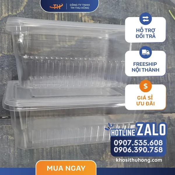 Hộp Nhựa Chữ Nhật Trong Suốt - 500ml, 650ml, 750ml, 1000ml