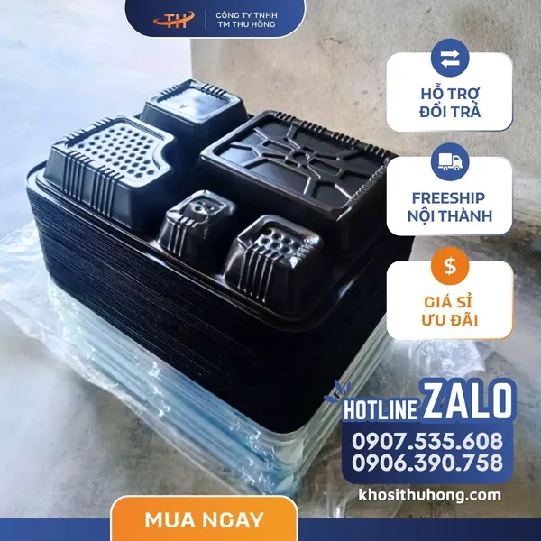 Hộp Nhựa Đế Đen 5 Ngăn Đựng Cơm