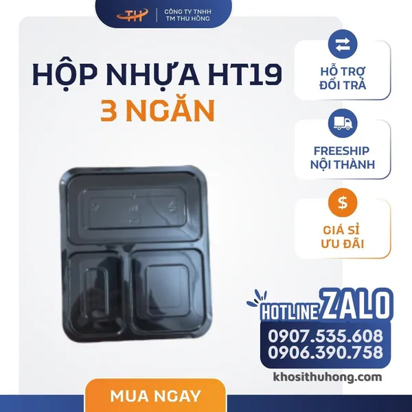 Hộp Nhựa Đế Đen HT19 3 Ngăn