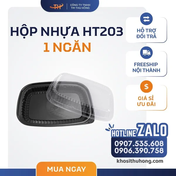 Hộp Nhựa Đế Đen HT203 1 Ngăn