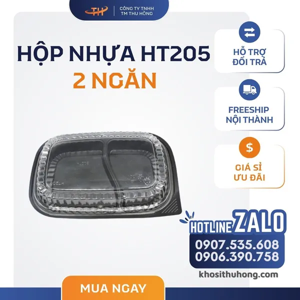 Hộp Nhựa Đế Đen HT205 2 Ngăn
