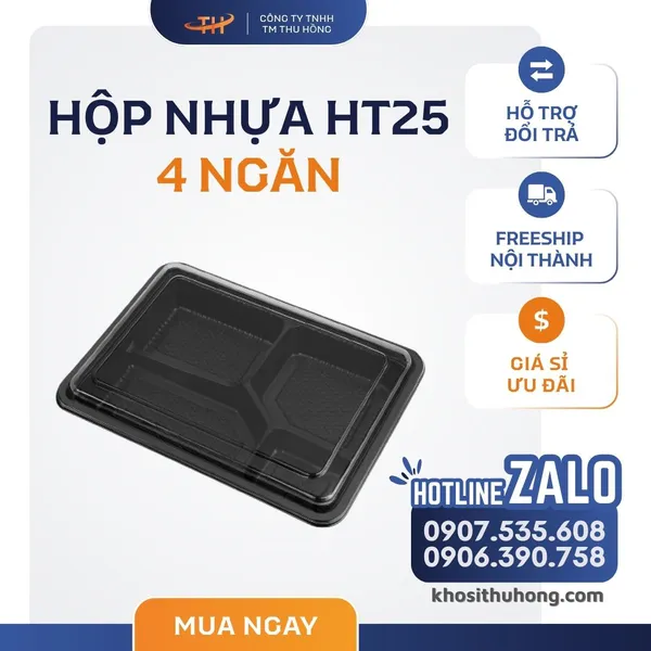 Hộp Nhựa Đế Đen HT25 4 Ngăn