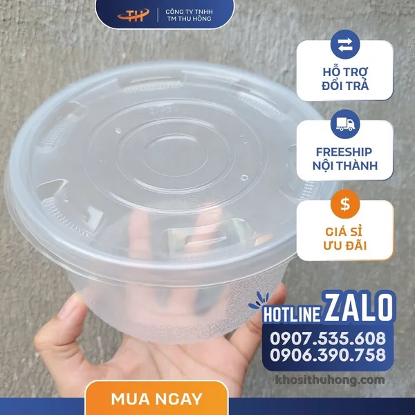 Hộp Nhựa Tròn - 300ml, 450ml, 500ml, 700ml, 750ml, 1000ml, 1250ml, 1750ml, 2000ml, 3000ml, 3500ml