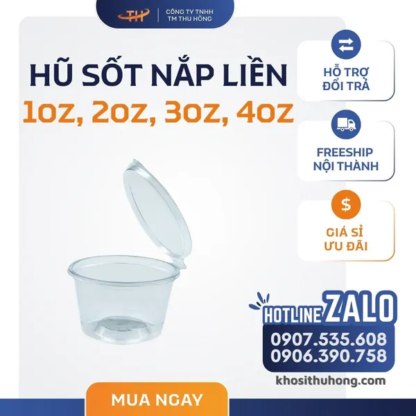 Hũ Đựng Nước Sốt Nắp Liền 1oz, 2oz, 3oz, 4oz